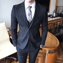 Suit mens suit Wedding wedding groom best man dress Slim striped British suit Mens suit Casual trend