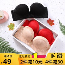 Wrapped chest strapless underwear braswork invisible bra gathering non-slip chest thickening without steel ring