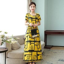 Middle-aged womens summer skirt 2020 new mother dress cotton silk dress middle-aged and elderly people slim long skirt