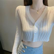 Summer 2020 new ice silk sashimi with long sleeves V collar blouse Women foreign air chic sunknit cardiovert jacket woman