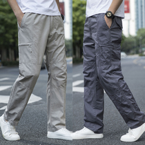 Multi-pocket overalls Mens loose spring fat plus size casual pants Mens outdoor pants Fat pants