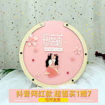 Mothers Day Gift Thanksgiving Mom Creative Sign-in Book Signature Book Round Photo Frame Custom Pink Love Wood