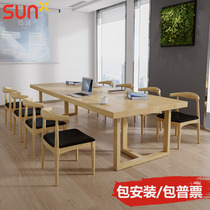 Large solid wood conference table long tableSimple modern log large workbench rectangular negotiate office tables customization