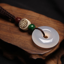 Car keychain pendant mens and womens natural chalcedony onyx pendant safety buckle woven bag safe high-grade