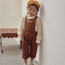 Girls Korean trousers suspenders foreign style Joker pants cotton embroidered casual pants fashion jumpsuit trend