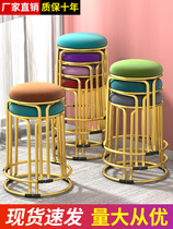 Light luxury round stool restaurant family small bench feeding American table stool small leather stool flannel shoe stool stool creative