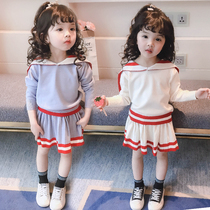 Girl Spring Autumn Dress New Womens Baby Suit Girl Net Red Suit Academy Wind Sweater Suit Korean Version of Ocean Gas