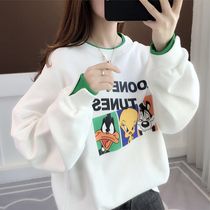 Sweater womens spring and autumn thin section 2021 new Korean version loose bf round collar wild short student fashion long-sleeved top