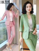  Pink plaid small suit jacket Korean version 2020 new spring and summer tide tooling thin professional suit suit female