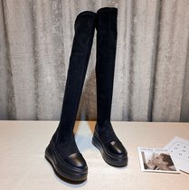 European knee boots female 2022 autumn and autumn leather leisure and full thickness increase thin elastic boots