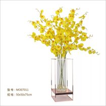Yellow dancing orchid finished soft installation simulation flower metal modern model room front desk housewarming opening light luxury fake flower art