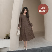 Buy the Three-Free-One Little Spring Night Law Wind Beauty Broken Flowers Tandem Dress Lady Spring Retro Vintage V Collar Skirt 2022 New