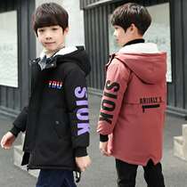 Boy coat winter clothing 2021 new autumn and winter foreign air children cotton clothes 12 CUHK long style winewear plus suede