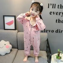 Childrens pajamas spring and autumn cotton jumpsuit autumn long sleeve baby one year old girl baby girl thin cute super cute