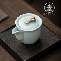 Tianqing Ru kiln plum blossom teapot home simple handmade can open pieces of Ru porcelain kung fu tea set single pot bubble teapot