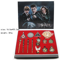 Harry Potter Magic Wand Badge Logo Pendant Necklace Set Animation Around Magic Academy Boxed Set