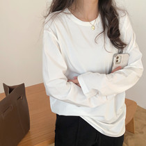 White long sleeve T-shirt woman 2022 new Korean version loose round collar display slim-shirt Chains Chains with bottom blouses 100 hitch