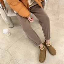 Honey color Xuan khaki sports pants womens autumn and winter 2022 new style plus velvet thickened casual sweatpants high waist drape