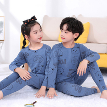 Childrens unscarred velvet autumn and winter thermal underwear set boys and girls plus velvet autumn pants childrens warm clothes