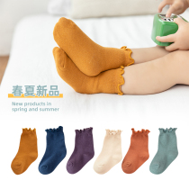 Baby Pure Color Socks Spring Summer Style Children Midbarrel Socks Boy Girl Flowers Side Socks Summer Cute Toddler Breathable Socks