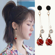 Niche high-end red earrings 2021 new trendy long earrings suitable for round face earrings bridal earrings summer sterling silver