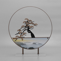 New Chinese Living Room Tea Room Hotel Foreground Peak Scenery Soft Adornment Creative Iron Art Greet Pines Screen Xuanguan Pendulum
