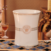 High-grade ceramic trash can household European-style creative fashion bathroom without cover large KTV storage bucket