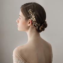 European and American new handmade golden pearl Bride wedding hair headwear hair comb temperament beautiful elegant retro jewelry
