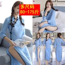 Gattening new chinlon code Fat Chinese wind retro qipao sleeping skirt long style Spice Girl Writing Real Pyjamas