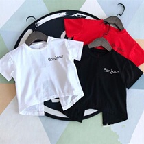 Girls belly button short T-shirt summer short sleeve mid-boy personality blouse child clothing child dew back summer 2022 new