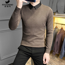 Rich and expensive bird fake two sweater mens early spring 2021 new gush thickened shirt collar long sleeve knit undershirt