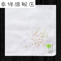   Made in Japan embroidered womens handkerchief pure cotton gauze sweat-absorbing womens handkerchief single-sided embroidered cotton double-layer thick lily of the valley