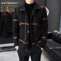 Plaid suit woolen coat mens winter trend short English style woolen cloth coat autumn and winter Nizi mens jacket