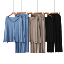 Modal cotton pajamas Womens autumn and winter casual threaded cotton trousers long-sleeved cardigan air-conditioned house home service suit