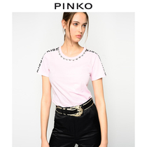 PINKO Women Crewneck Rhinestone Letters Short Sleeve T-Shirt 1G14WQY5BD