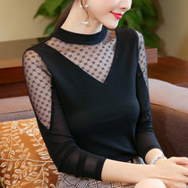 Lace base shirt female mesh sexy fashion long sleeve 2021 new autumn winter Joker T-shirt slim inner top