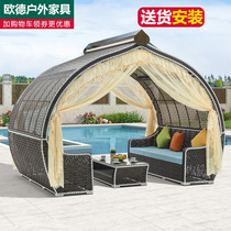 Oude outdoor gazebo European-style large peach tent Villa courtyard garden hand-woven rattan gazebo tent