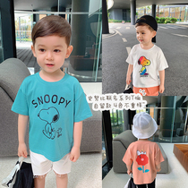 Chen Chen Ma baby childrens clothing 2021 summer new Snoopy cartoon print T-shirt childrens boys short sleeve shirt