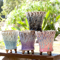 (Bang Yong Shangpin)Small fresh vintage big burst old pile basin Master basin flow glaze fleshy flower pot Coarse pottery breathable