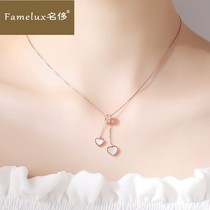 Famous luxury sterling silver necklace female clavicle chain tide Korean version student simple temperament net red heart reflection pendant ZW0303