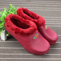 Kitchen Waterproof Slippers Drain Female Winter Home Non-slip Wash Clothes Cute Plus Suede Cotton Bathroom Heel Full-Pack Toilet