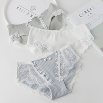 3 Pure cotton underwear girl in the low waist lace side Japanese girl summer white breathable all cotton trace triangle pants thin