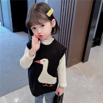 Girls Sweater Vest Spring and Autumn 2021 New Childrens foreign vest Pullover Round Neck Baby Autumn Knitted Jacket