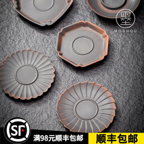 Stick to purple pottery jump knife coaster Japanese cup and saucer handmade tea holder home tea ceremony accessories purple sand cup holder ceramic insulation