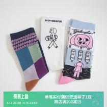 Graffiti illustrations Sox children lovers in cylinder socks Mens asymmetrical cute long socks