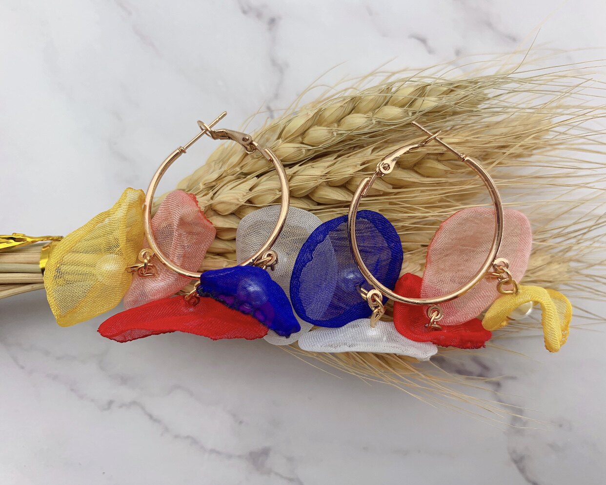 2021茹喻耳饰彩色珍珠布花日韩时尚流行耳环详情5