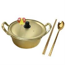 Korean ramen pot Korean instant noodle pot Small cooking pot Cook instant noodles Small canteen binaural old-fashioned household yellow aluminum pot