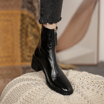 Martin boots English wind 2021 autumn and winter New black leather plus velvet net red rough and explosive short boots children