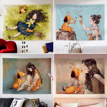 Dogs and girls Background Bins hanging cloth Girls Cartoon Rooms Bedrooms Dorm Bedside Wall Decor Wall Cloths