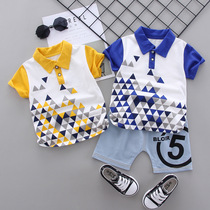 2021 new summer boys casual full print triangle lapel short sleeve children polo shirt T-shirt two tide